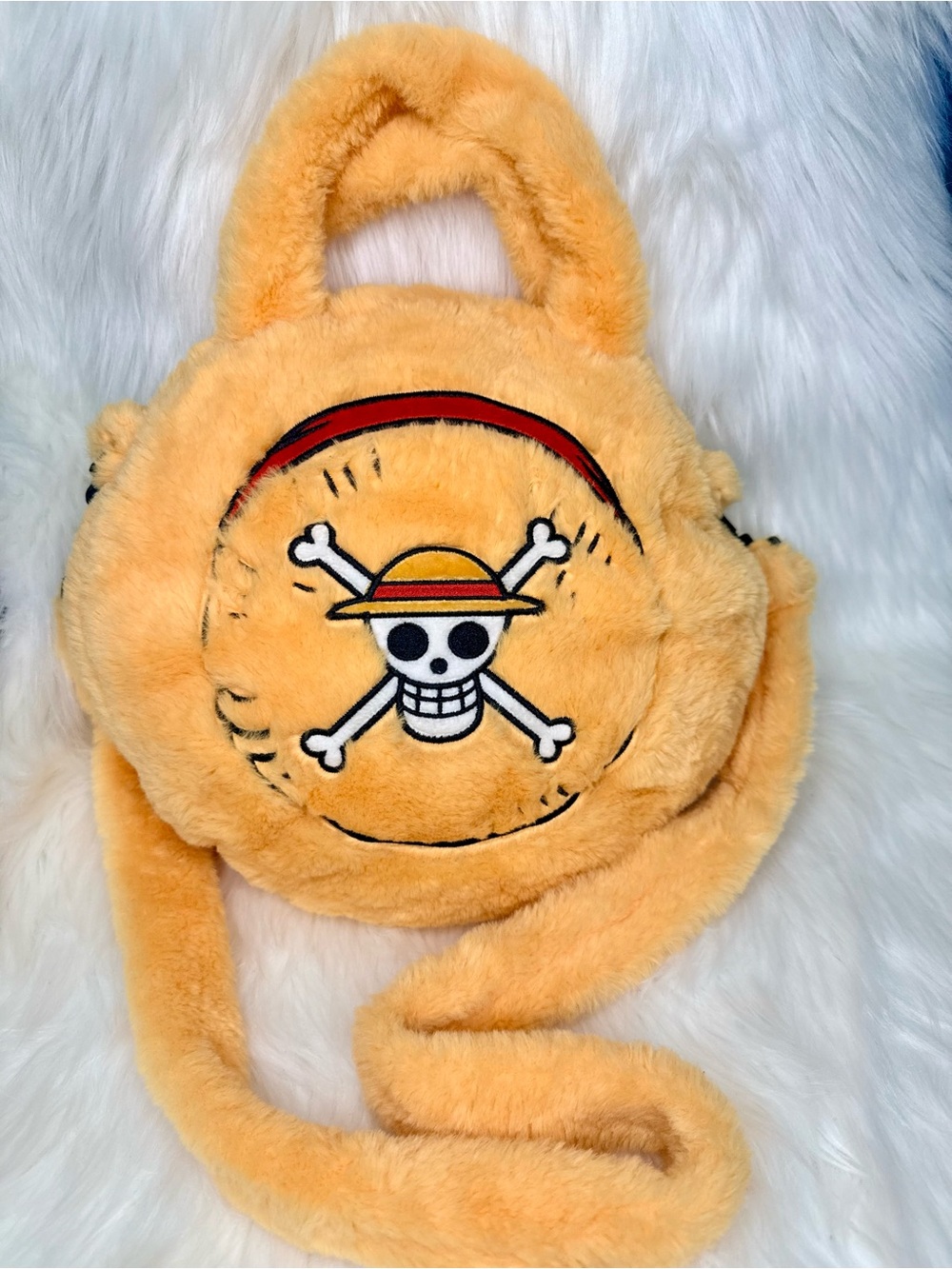 Miniso Onepiece Kids Plush Crossbody Bag in Yellow with Skull Logo
